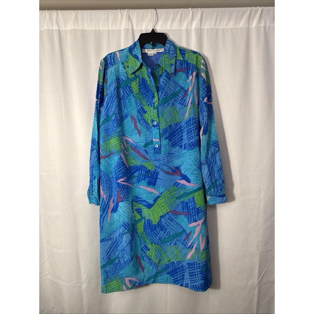 VTG 80s Anne Crimmins for Umi Collection 100% Silk Dress Multicolor Artsy 14